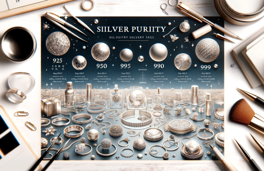 DALL·E-2023-11-10-23.26.04-A-blog-header-image-depicting-various-silver-jewelry-pieces-showcasing-different-silver-purities-like-925-950-and-999.-The-image-should-highlight-t