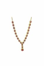 Gold Rose 925 Ayar Lal Taşlı Damla Tasarım Gümüş Zirkon Bayan Kolye Gerdanlık