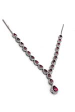 Gold Rose 925 Ayar Lal Taşlı Damla Tasarım Gümüş Zirkon Bayan Kolye Gerdanlık