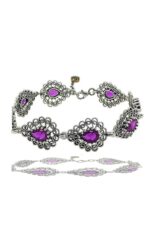 Miras Serisi Mor Ametist Taşlı Renkli Telkari Gümüş Taşlı Bayan Bileklik