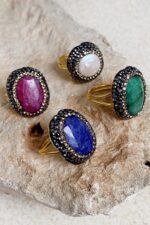 Akasya Serisi Yeşil Kök Zümrüt Doğal Taşlı El İşi Kadın Yüzük Ayarlanabilir Ölçü