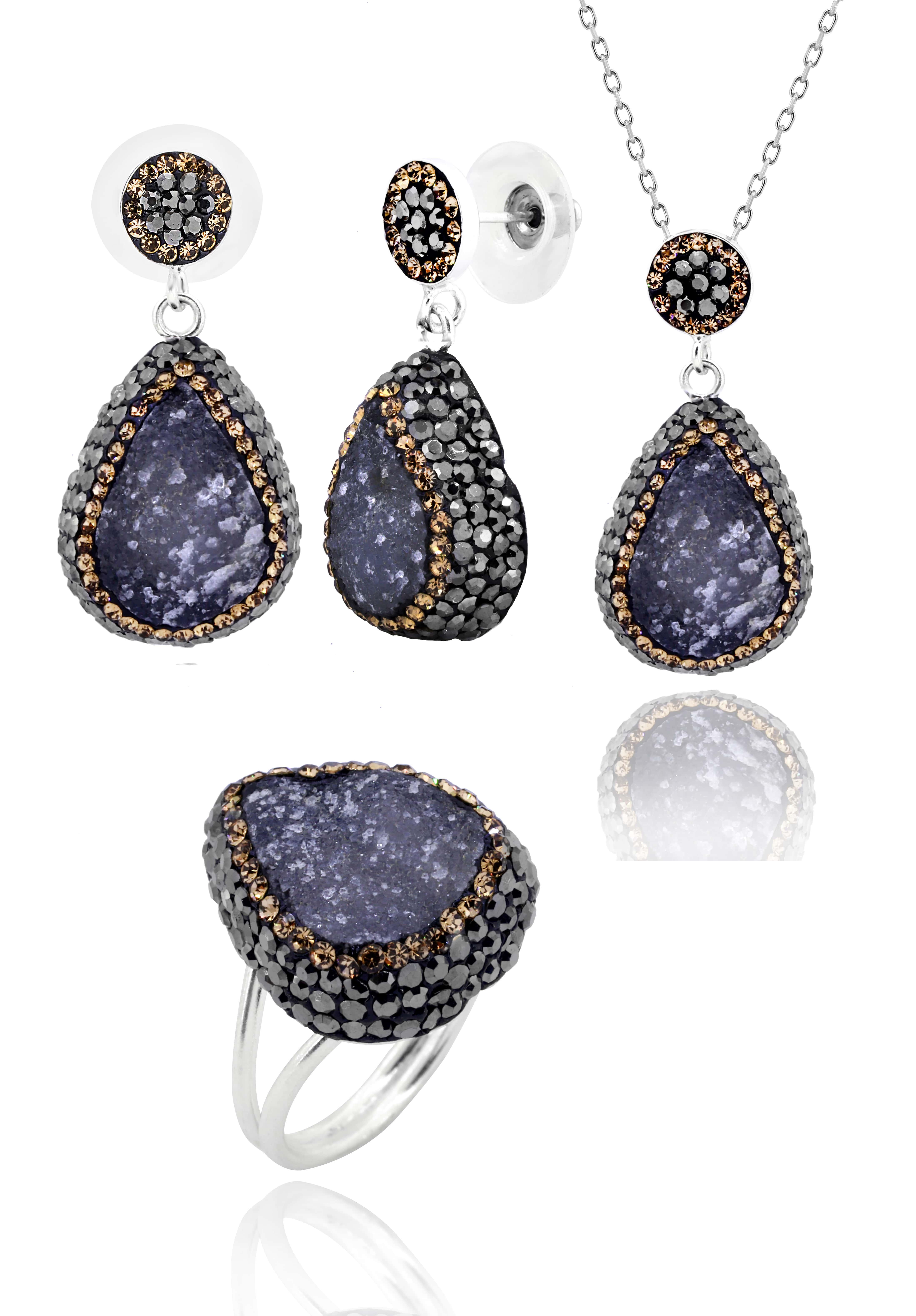 Akasya Serisi Damla Doğal Taşlı Durzy Doğal Taşlı Kadın Üçlü Set Ayarlanabilir Ölçü