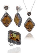 Akasya Serisi Dörtgen Doğal Taşlı Zultanit Kadın Üçlü Set Ayarlanabilir Ölçü