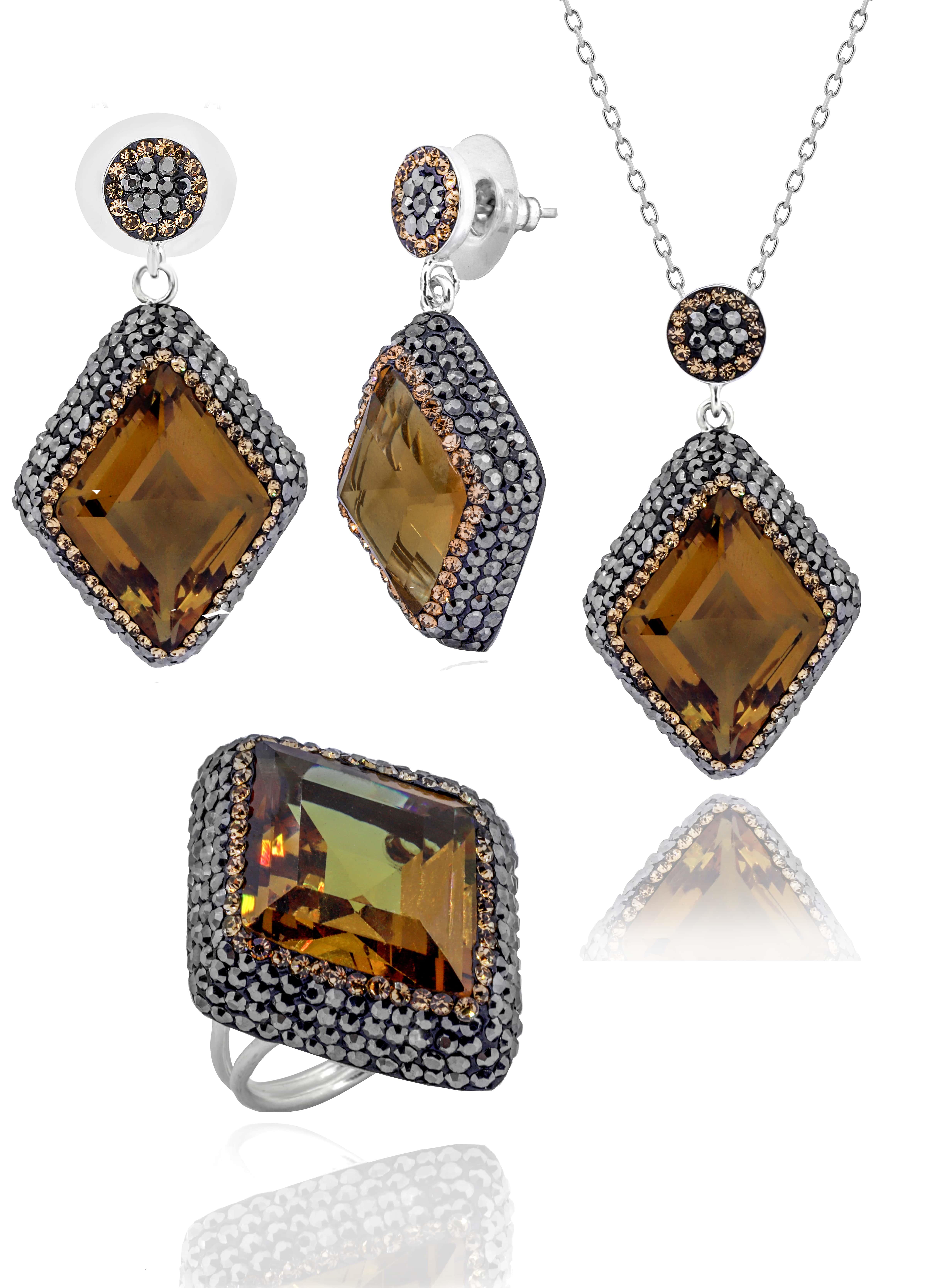 Akasya Serisi Dörtgen Doğal Taşlı Zultanit Kadın Üçlü Set Ayarlanabilir Ölçü