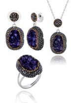 Akasya Serisi Oval Doğal Taşlı Mor Ametist Doğal Taşlı Kadın Üçlü Set