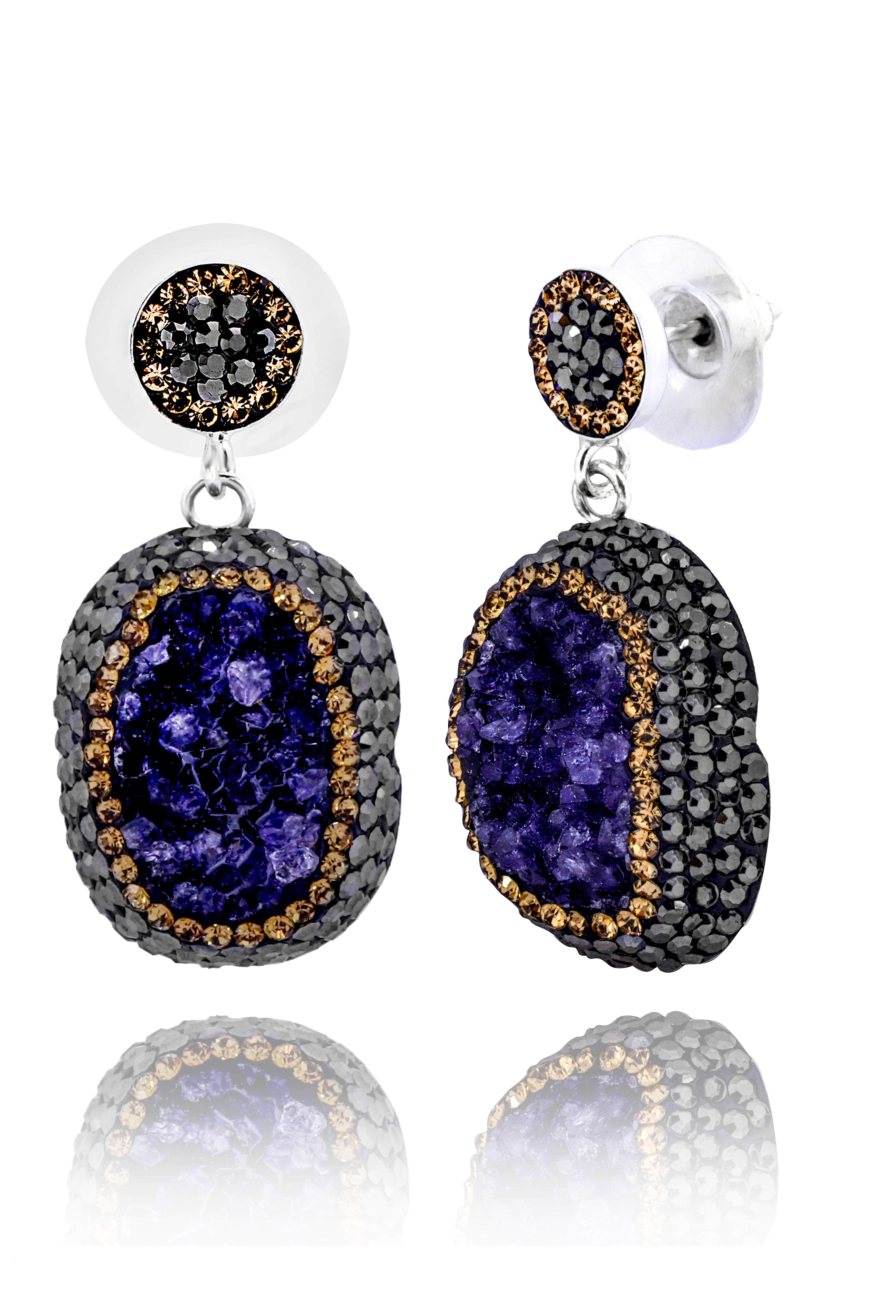 Akasya Serisi Oval Doğal Taşlı Mor Ametist Doğal Taşlı Kadın Üçlü Set