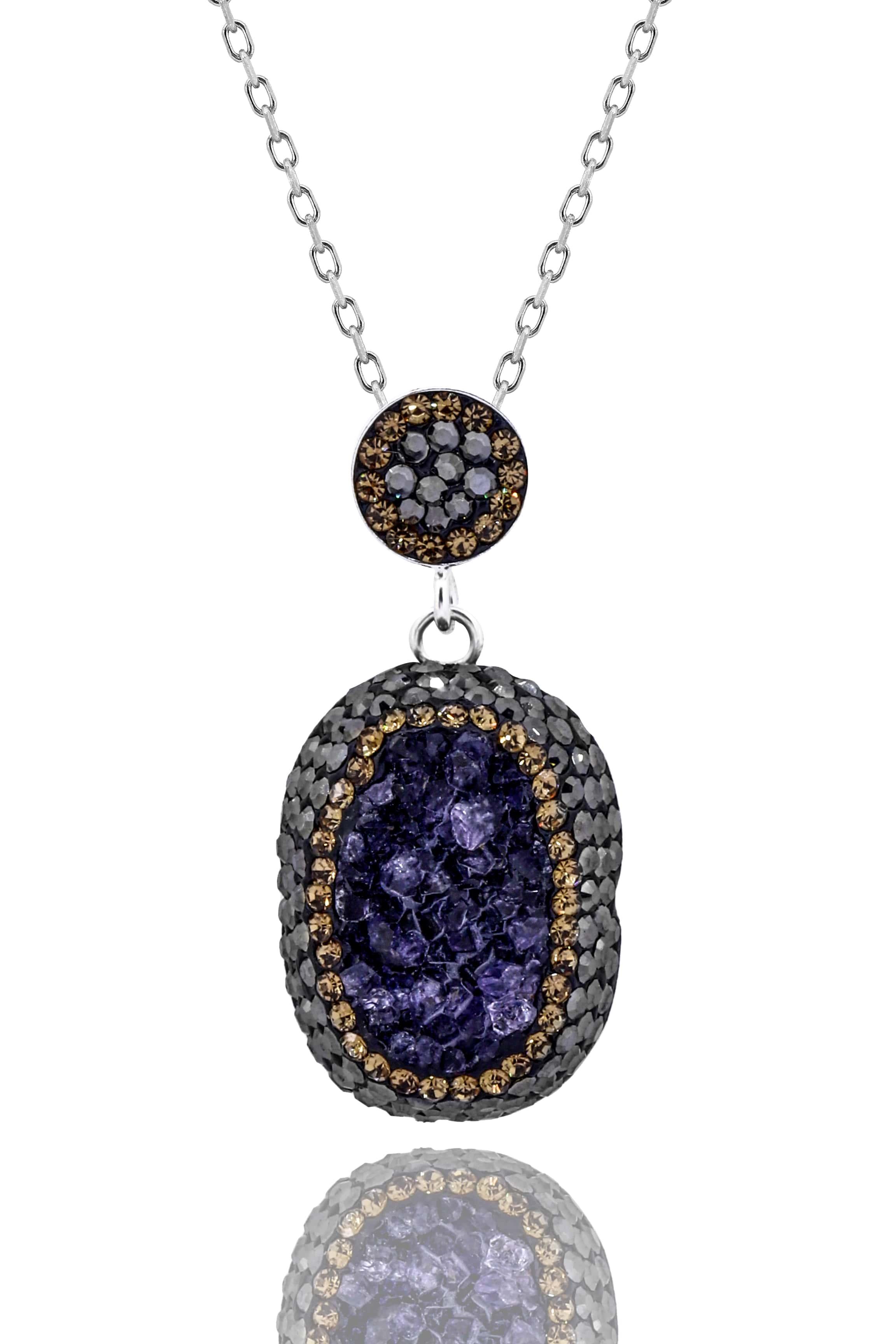 Akasya Serisi Oval Doğal Taşlı Mor Ametist Doğal Taşlı Kadın Üçlü Set