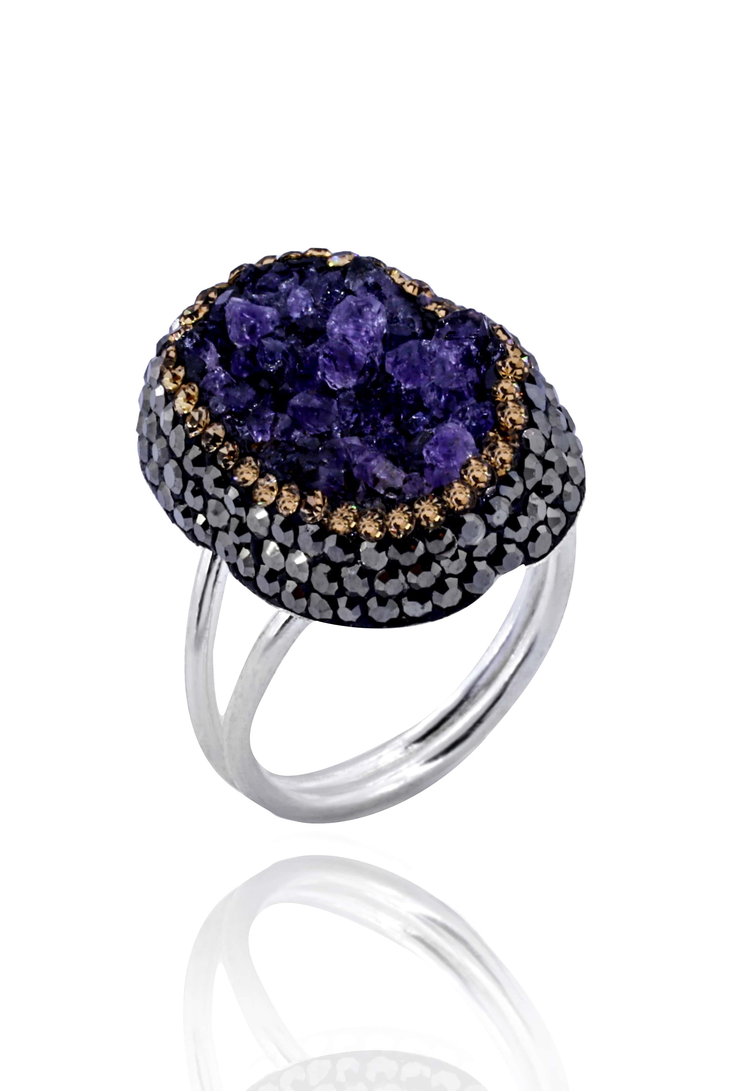 Akasya Serisi Oval Doğal Taşlı Mor Ametist Doğal Taşlı Kadın Üçlü Set