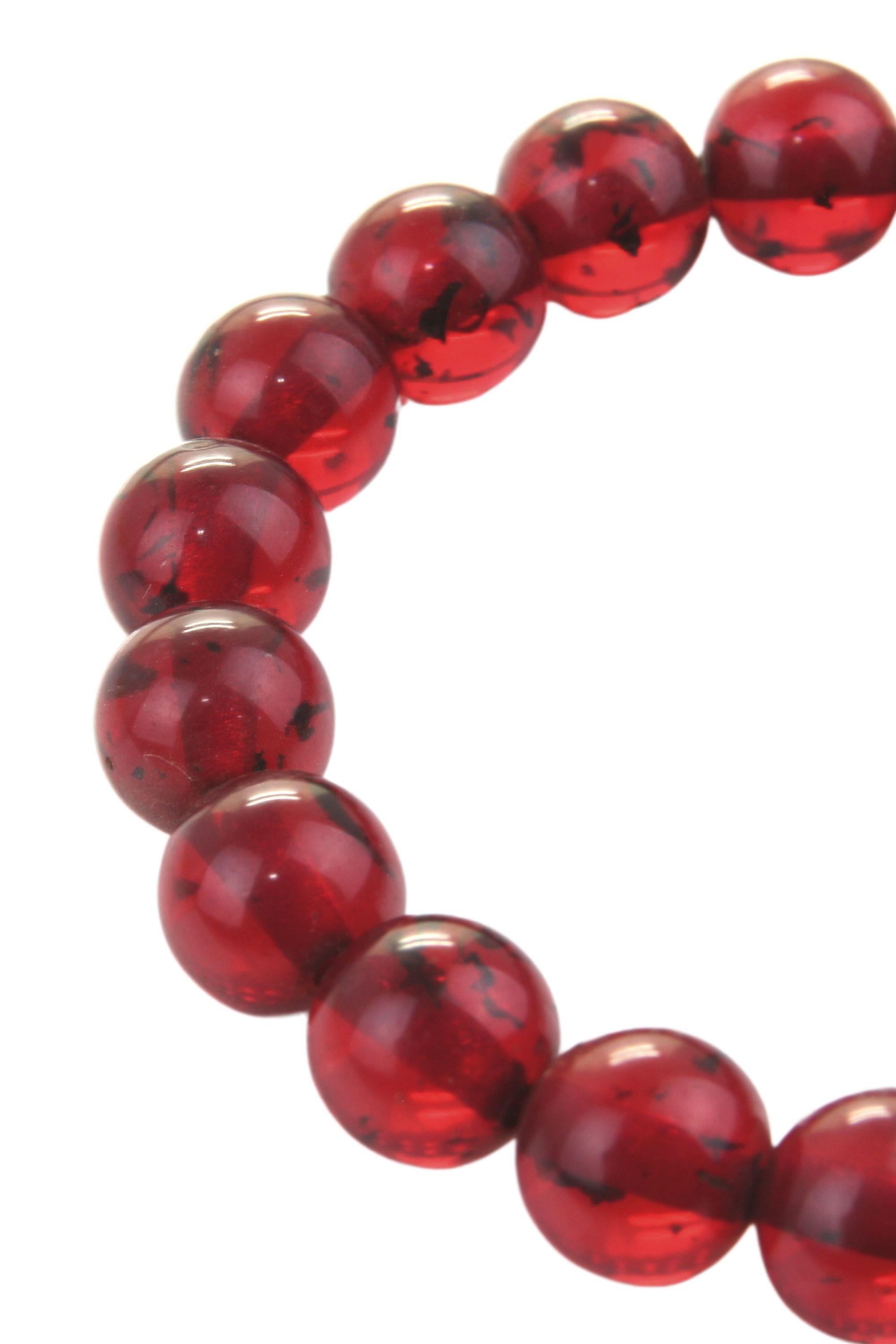 Kırmızı Çay Parçacıklı Fosil Görünümlü Pres Toz Sıkma Kehribar Bileklik Unisex Elastik