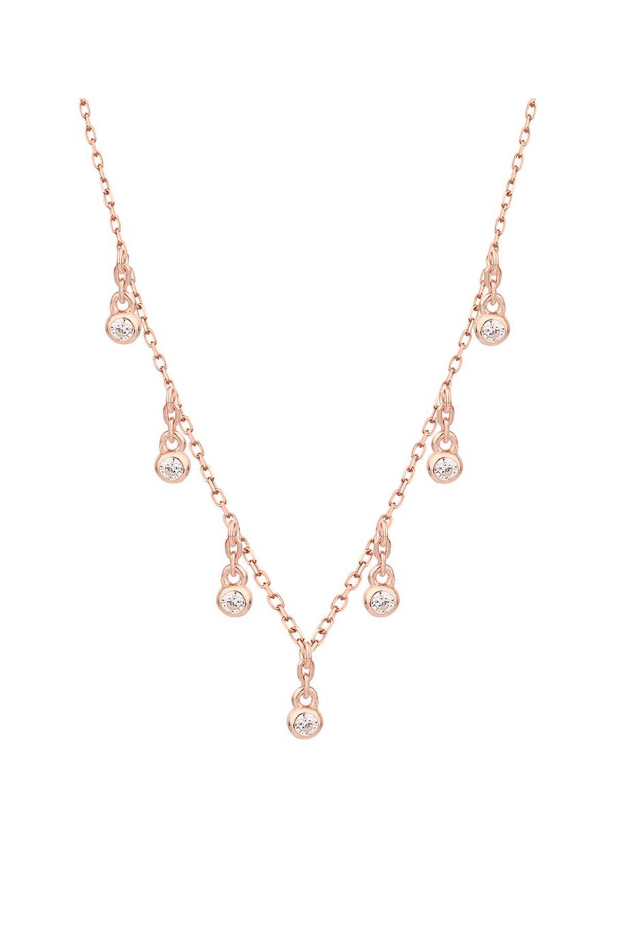 Beyaz Taş Sallantılı Rose 925 Ayar Gümüş Kolye