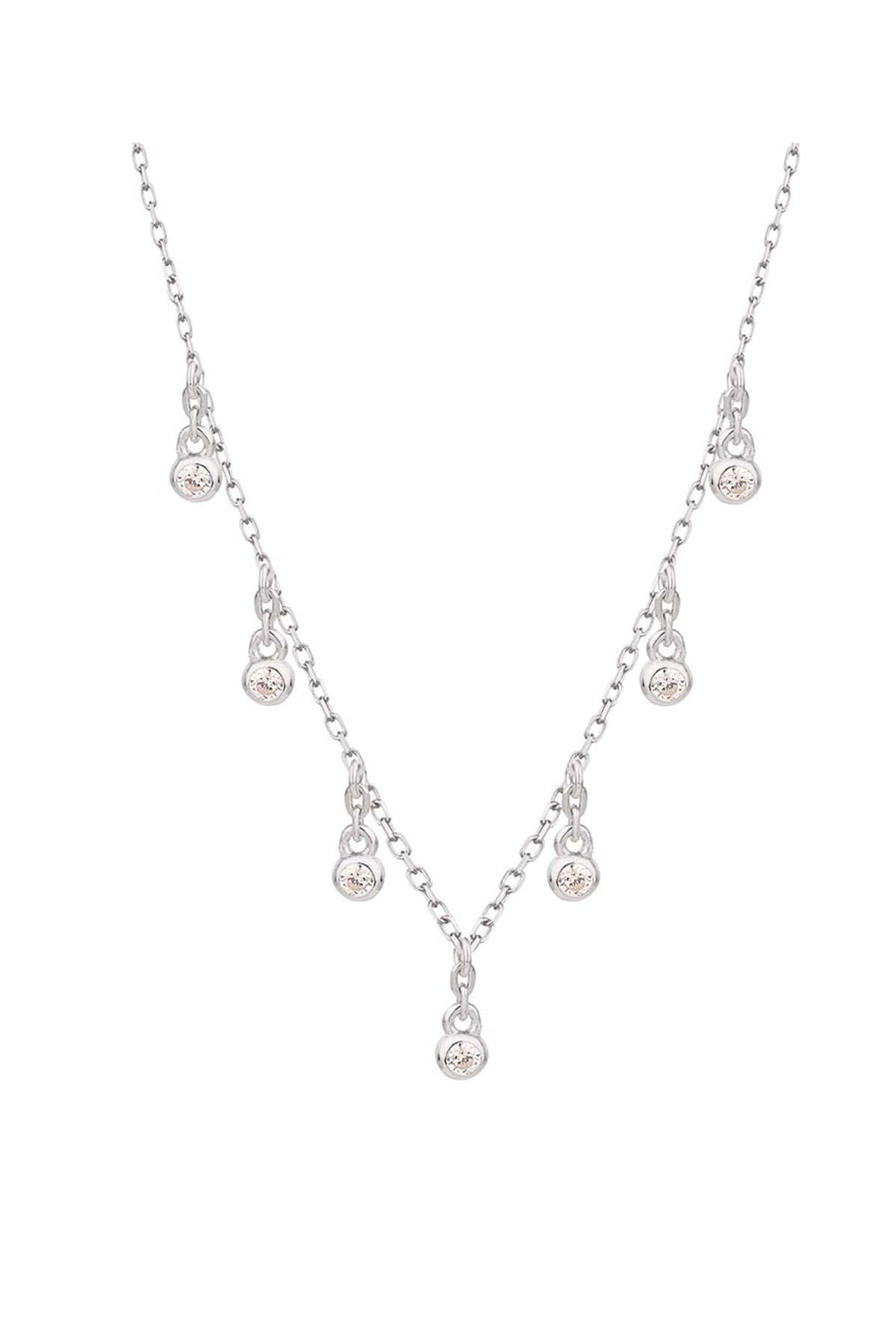 Beyaz Taş Sallantılı Rose 925 Ayar Gümüş Kolye