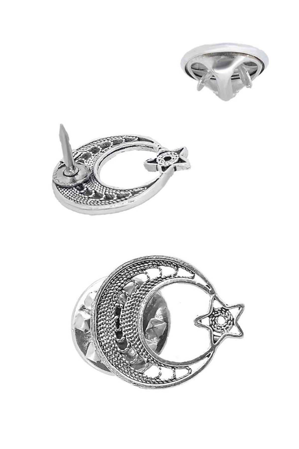 Gümüş Ayyıldız Telkari Erkek Rozet Broş Yaka İğnesi 925 Ayar