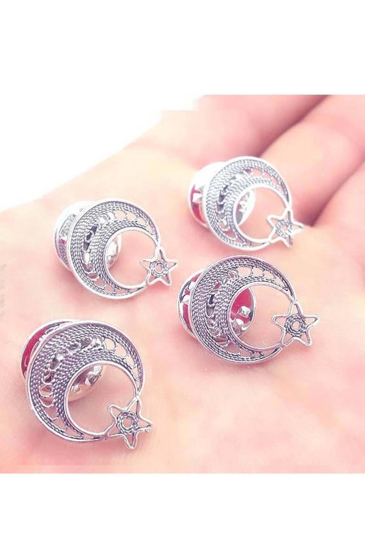 Gümüş Ayyıldız Telkari Erkek Rozet Broş Yaka İğnesi 925 Ayar