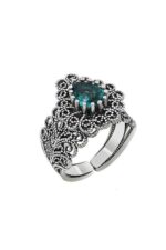 Miras Serisi Gümüş Kırmızı Renkli Lal Taşlı Damla Kadin Yüzük Ayarlanabilir Ölçülü