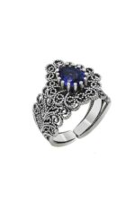 Miras Serisi Gümüş Kırmızı Renkli Lal Taşlı Damla Kadin Yüzük Ayarlanabilir Ölçülü