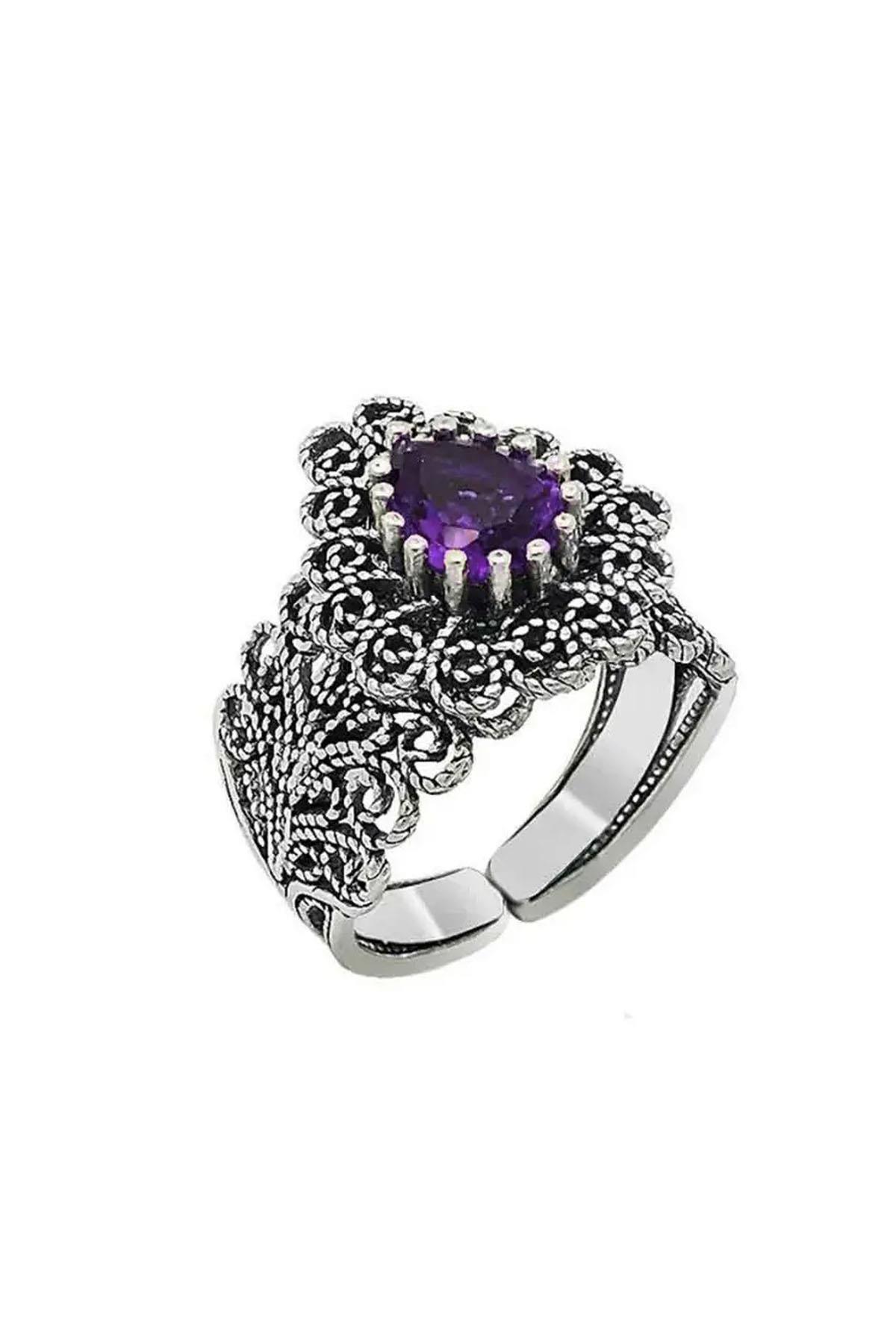 Miras Serisi Gümüş Kırmızı Renkli Lal Taşlı Damla Kadin Yüzük Ayarlanabilir Ölçülü