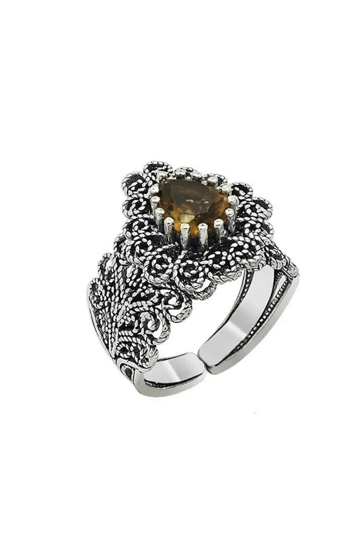 Miras Serisi Gümüş Kırmızı Renkli Lal Taşlı Damla Kadin Yüzük Ayarlanabilir Ölçülü