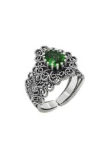 Miras Serisi Gümüş Kırmızı Renkli Lal Taşlı Damla Kadin Yüzük Ayarlanabilir Ölçülü