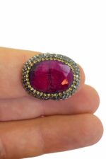 Akasya Serisi Kırmızı Yakut Doğal Taşlı Gümüş Kadın Kolye Midyat Gümüş