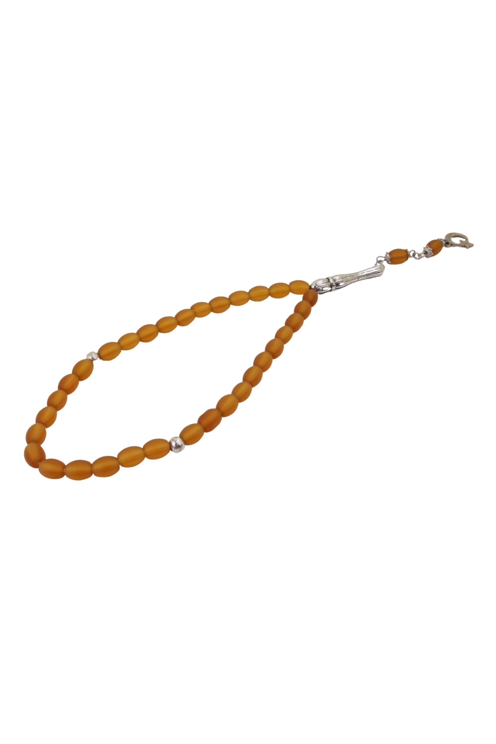 Kahve Renkli Bilek Boy Maskot Cam Tesbih Esnek İpli Süs Tesbihi Metal Püsküllü