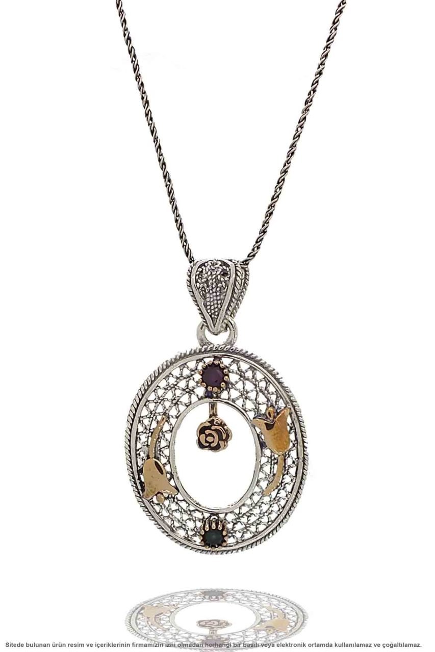 Lale Motifli El İşi Gümüş Telkari Üçlü Set Takı Midyat