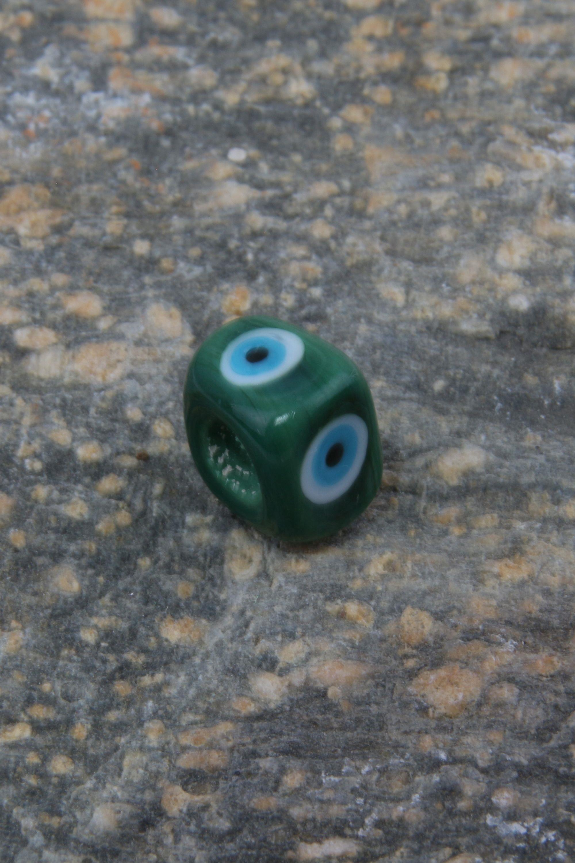 Yeşil Göz Nazar Boncuğu Gözü Kolye Ucu Cam El İşi Uç 1 Adet Delikli