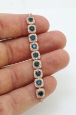 Mavi Safir Kare Taşlı Asansörlü Bayan Gümüş Bileklik