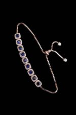 Mavi Safir Kare Taşlı Asansörlü Bayan Gümüş Bileklik