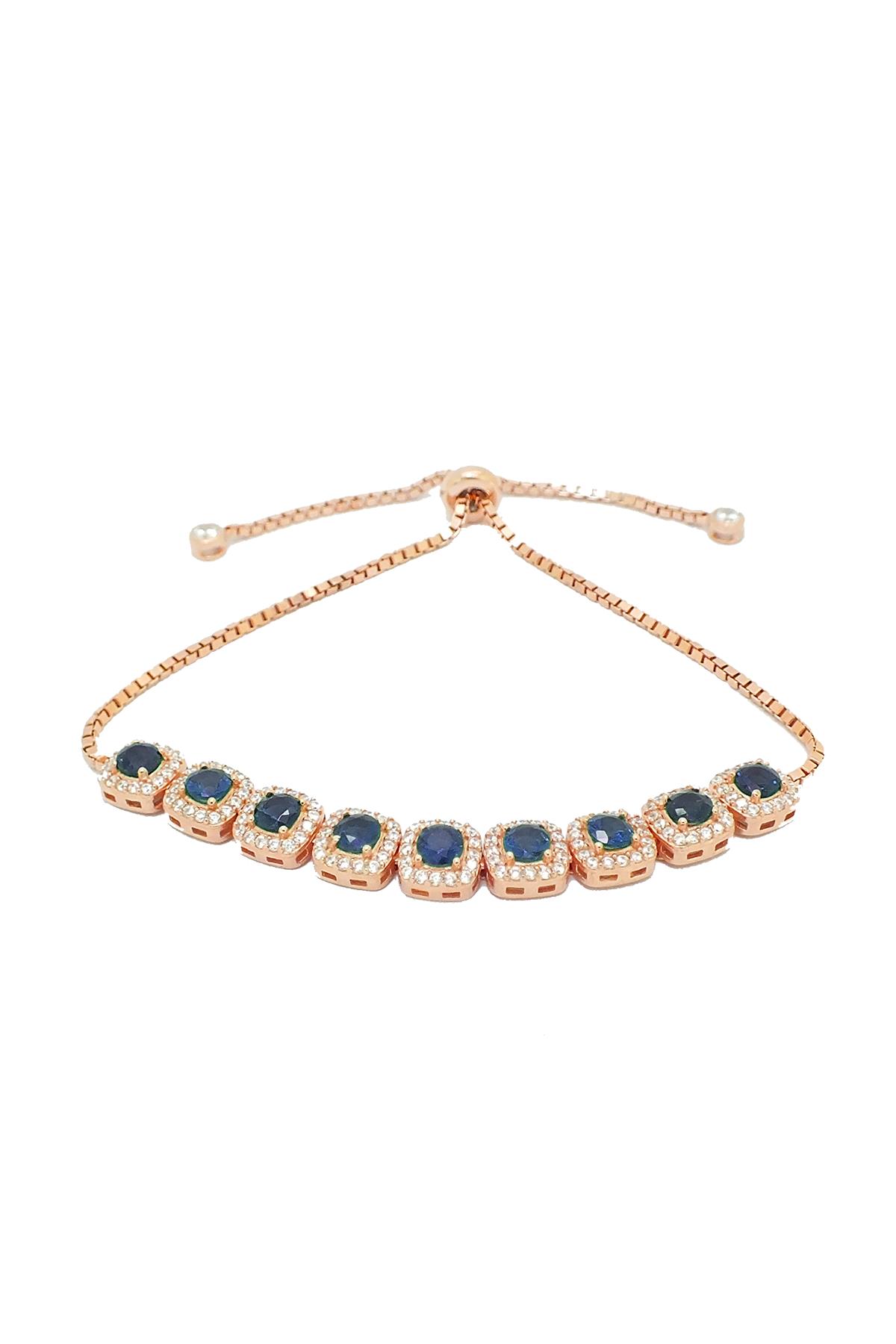 Mavi Safir Kare Taşlı Asansörlü Bayan Gümüş Bileklik