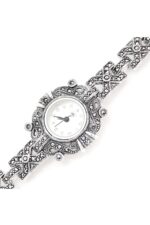 Motifli Markazit Taşlı Gümüş Kadın Saat Saat Modeli