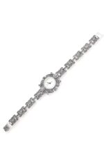 Motifli Markazit Taşlı Gümüş Kadın Saat Saat Modeli