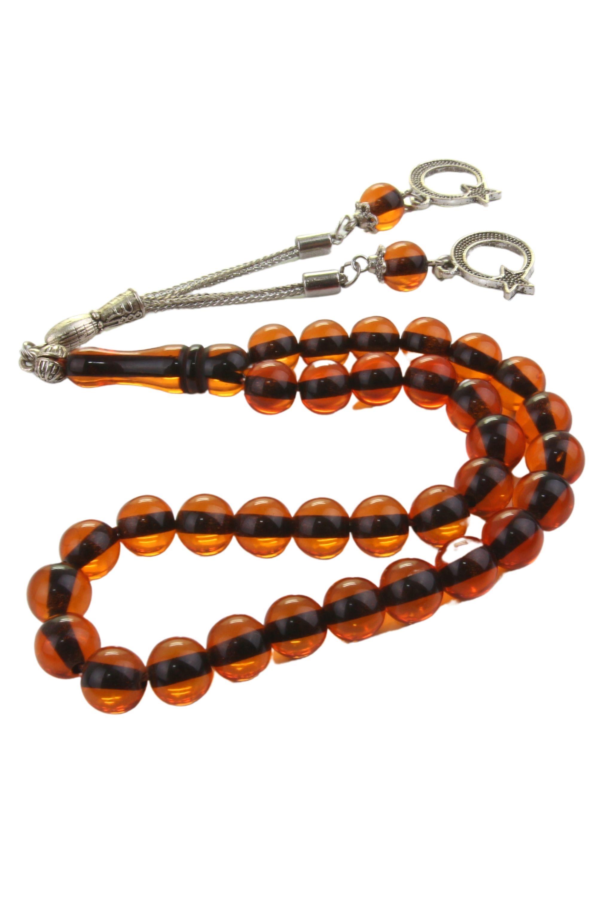 Toz Kehribar Tesbih Yuvarlak Küre İp Yolu Boyalı Sürmeli Kesim Kırmızı Renkli Metal Püsküllü