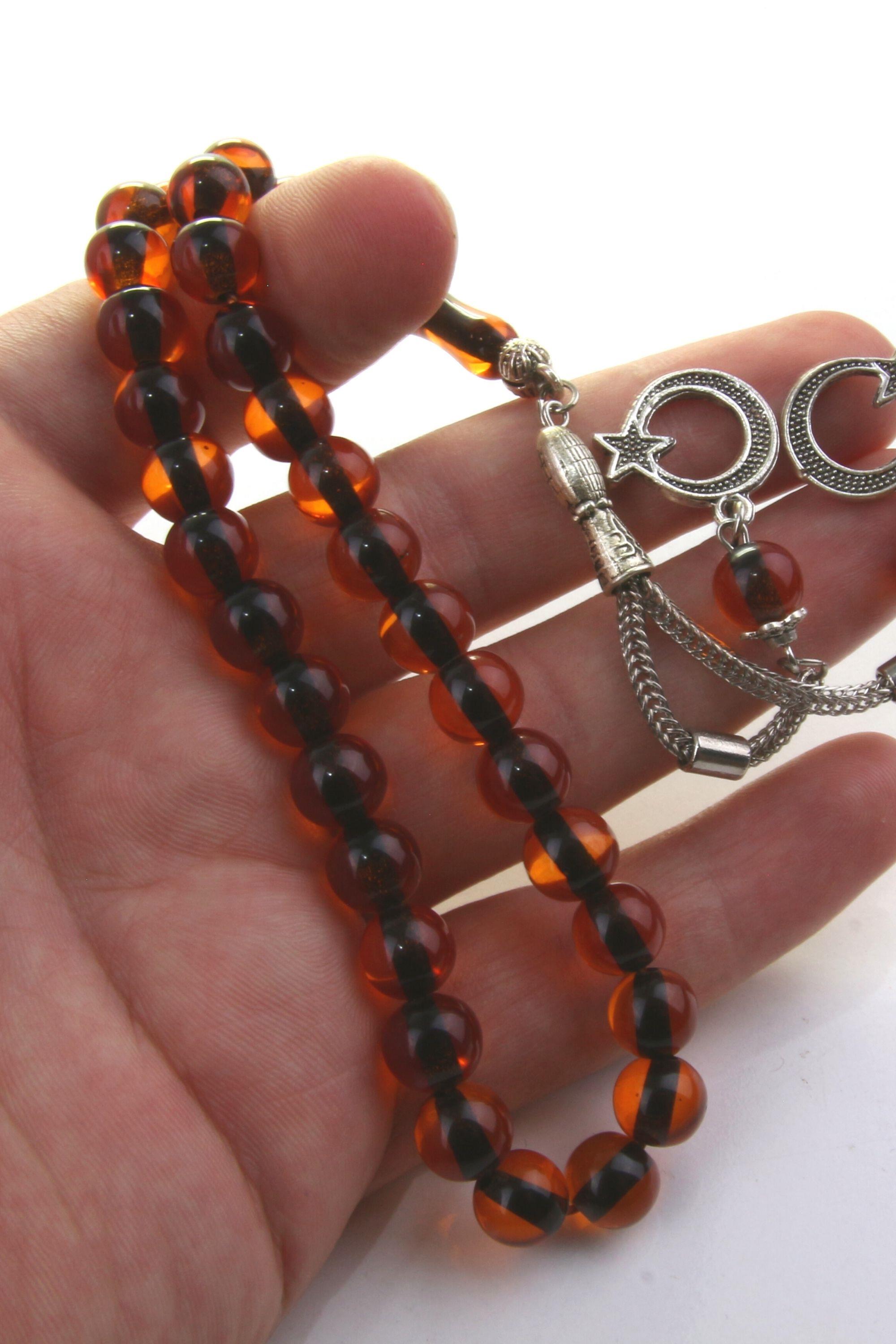 Toz Kehribar Tesbih Yuvarlak Küre İp Yolu Boyalı Sürmeli Kesim Kırmızı Renkli Metal Püsküllü