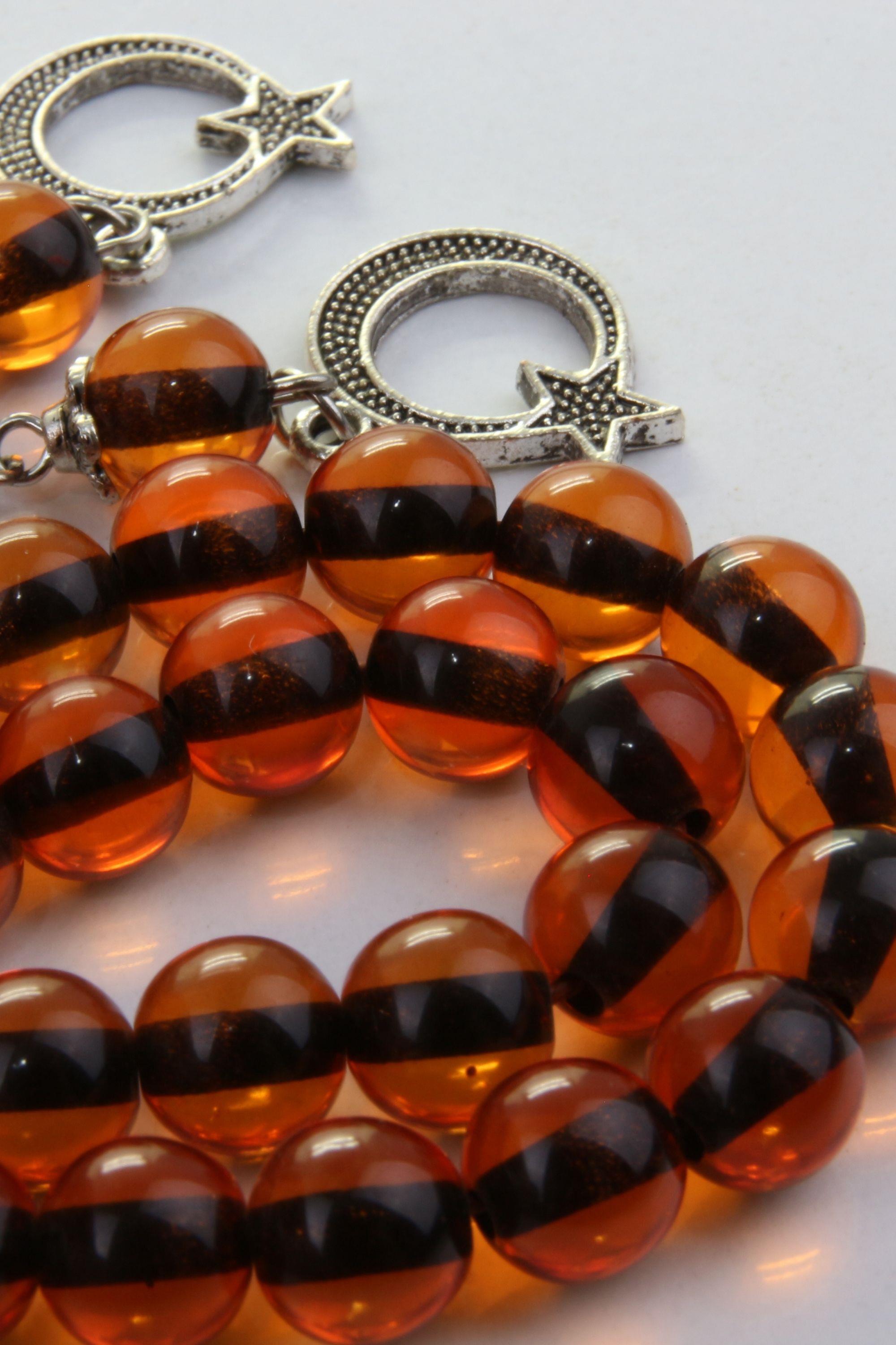 Toz Kehribar Tesbih Yuvarlak Küre İp Yolu Boyalı Sürmeli Kesim Kırmızı Renkli Metal Püsküllü