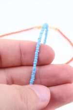 Renk Seçenekli Kum Boncuk Taşlı Renkli Kolye Uzatma Zincirli 40+5