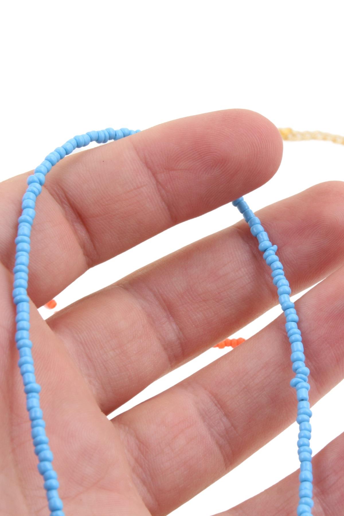 Renk Seçenekli Kum Boncuk Taşlı Renkli Kolye Uzatma Zincirli 40+5