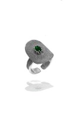 Yeşil Renkli Yeşim Taşlı Telkari Kadın Gümüş Yüzük Ayarlanabilir Ölçülü