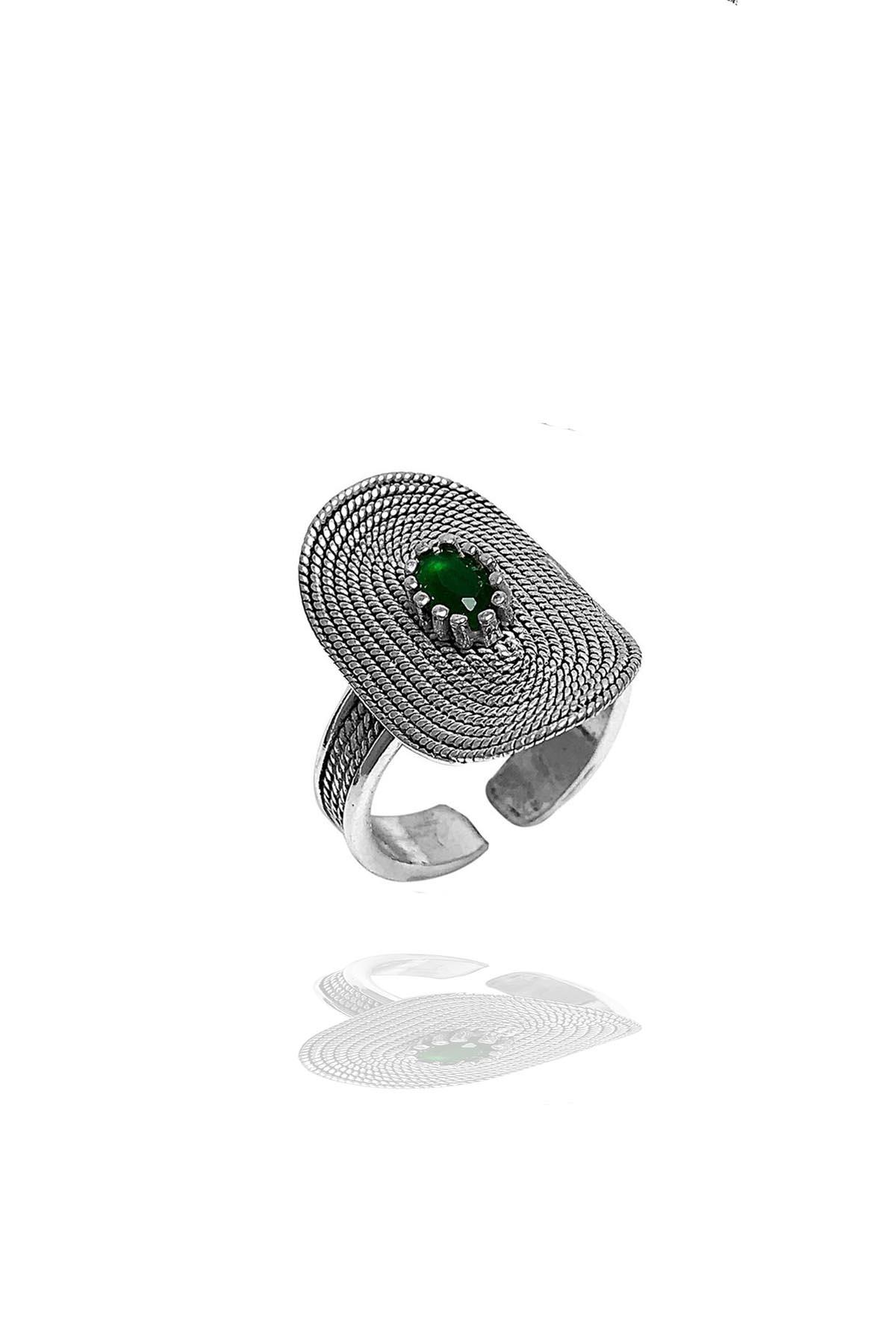 Yeşil Renkli Yeşim Taşlı Telkari Kadın Gümüş Yüzük Ayarlanabilir Ölçülü