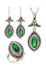 Midyat Serisi Yeşil Renkli Yeşim Taşlı Otantik Gümüş Üçlü Kadın Seti