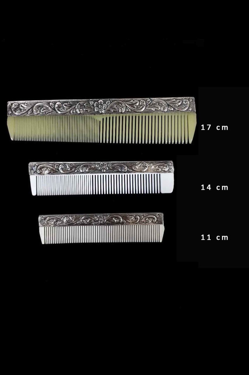 11 Cm 925 Ayar Gümüş Motifli El & Çanta Tarağı - Plastik Dişli Gümüş Tarak