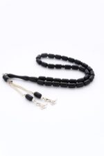 Kapsül Kesim Siyah Akrilik Döküm Tesbih Metal Püsküllü Kehribar Benzetme