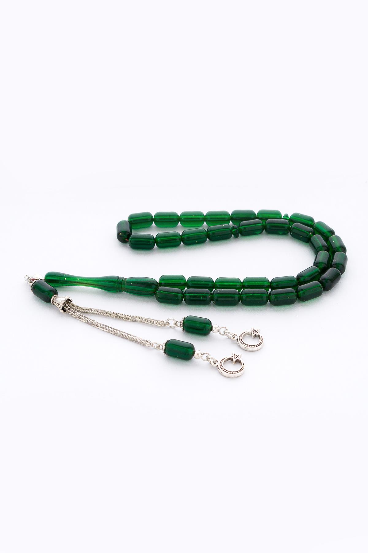 Kapsül Kesim Yeşil Akrilik Döküm Tesbih Metal Püsküllü Kehribar Benzetme