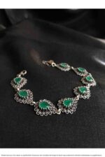 Miras Serisi Telkari Gümüş Yeşim Taşlı Bayan Bileklik