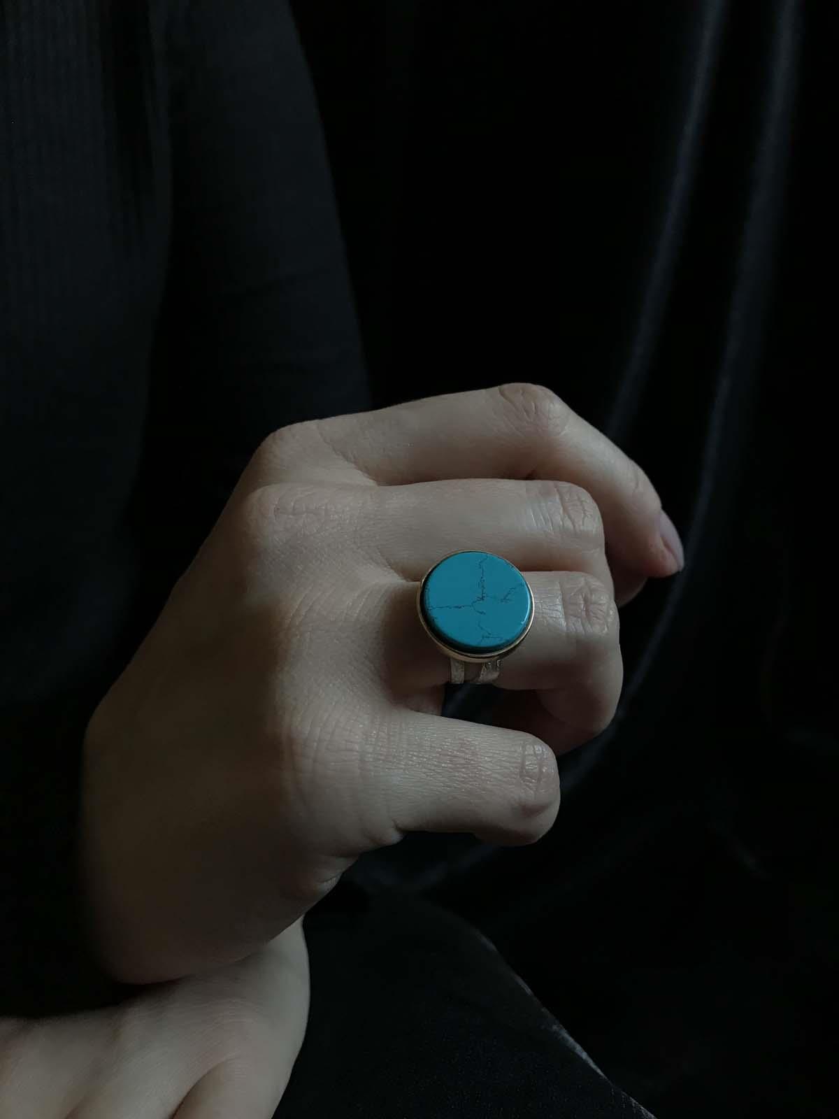 Mavi Renkli Firuze Turkuaz Taşlı Yuvarlak Otantik Ayarlanabilir Yüzük