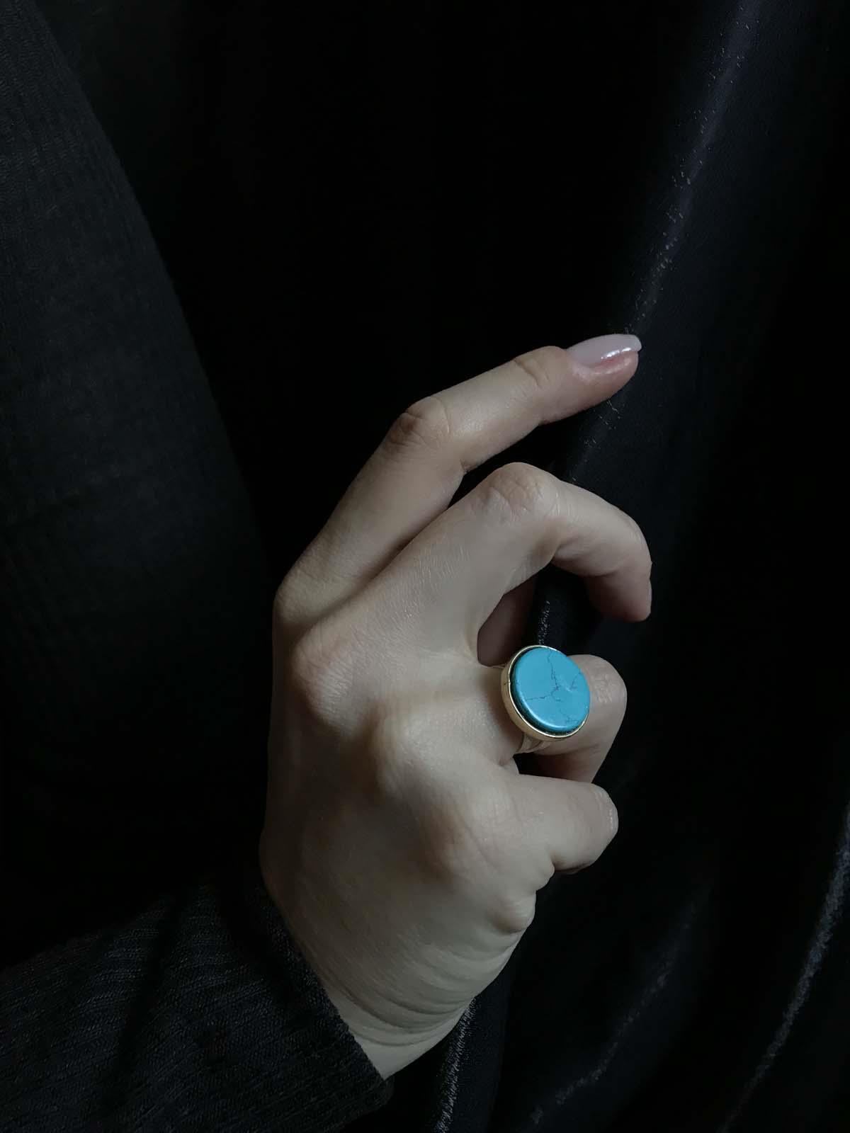 Mavi Renkli Firuze Turkuaz Taşlı Yuvarlak Otantik Ayarlanabilir Yüzük