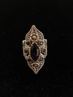 Safir Taşlı Dizi Yüzüğü Telkari Gümüş Motifli Bayan Yüzük