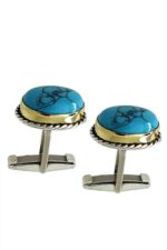 Gümüş El İşi Firüze Taşlı Erkek Kol Düğmesi Mardin Midyat