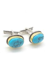 Gümüş El İşi Firüze Taşlı Erkek Kol Düğmesi Mardin Midyat