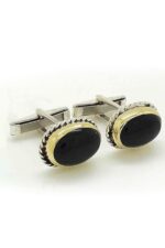 Gümüş El İşi Siyah Oniks Taşlı Kol Düğmesi Mardin Midyat