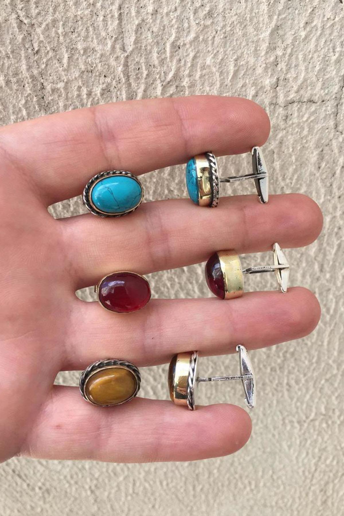 Gümüş El İşi Siyah Oniks Taşlı Kol Düğmesi Mardin Midyat